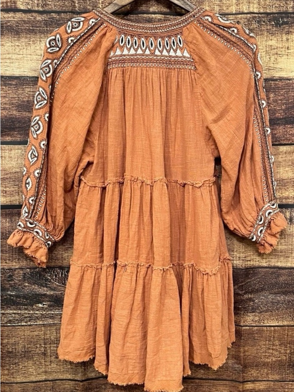 Free People Dreamweaver Embroidered Rust Peasant Tunic Top - Women - Picture 6 of 7